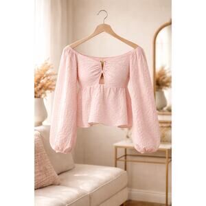 WAYF Ivory Tropical Floral Peplum Top XS NWT Off Shoulder Tie Front Summer Fun